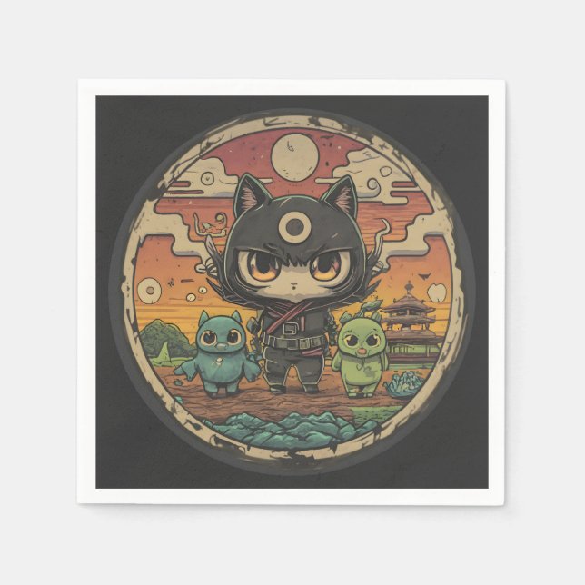 Retro Island Pals: Ninja Cat Crew Napkin (Front)