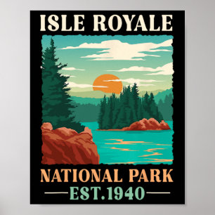 Retro Isle Royale National Park Est 1940 Hiking Poster