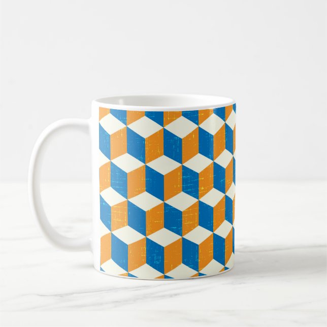 Retro isometric cubes, geometric illusion coffee mug (Left)