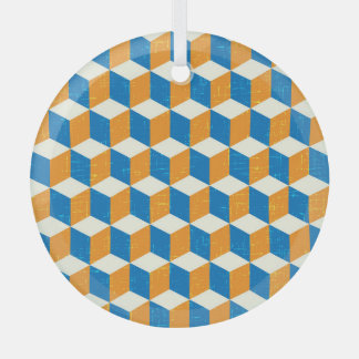 Retro isometric cubes, geometric illusion glass tree decoration