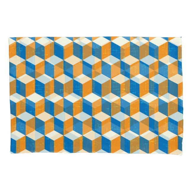 Retro isometric cubes, geometric illusion pillowcase (Front)
