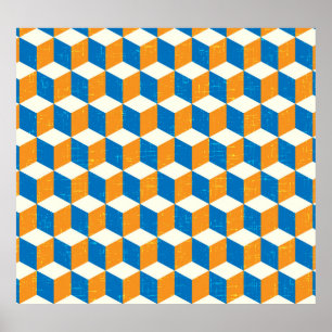 Retro isometric cubes, geometric illusion poster