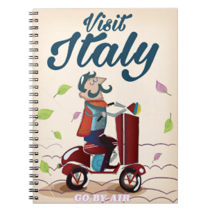Retro Italian cartoon scooter poster Spiral Notebook