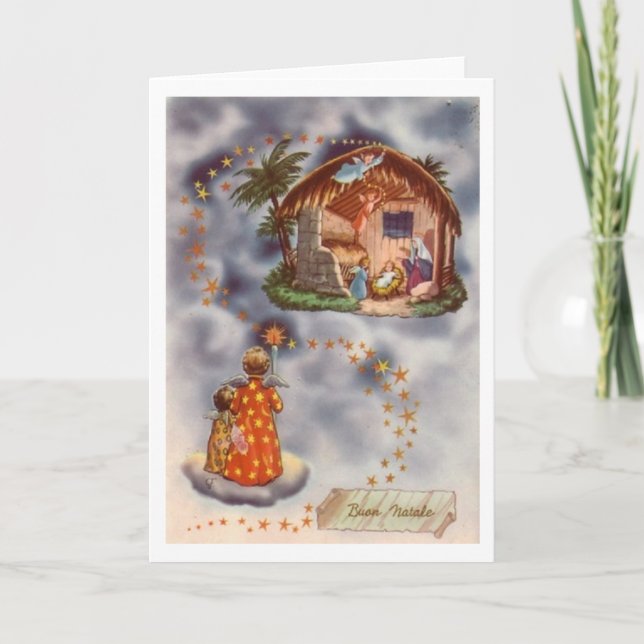 Retro Italian Christmas Nativity Greeting Card (Front)