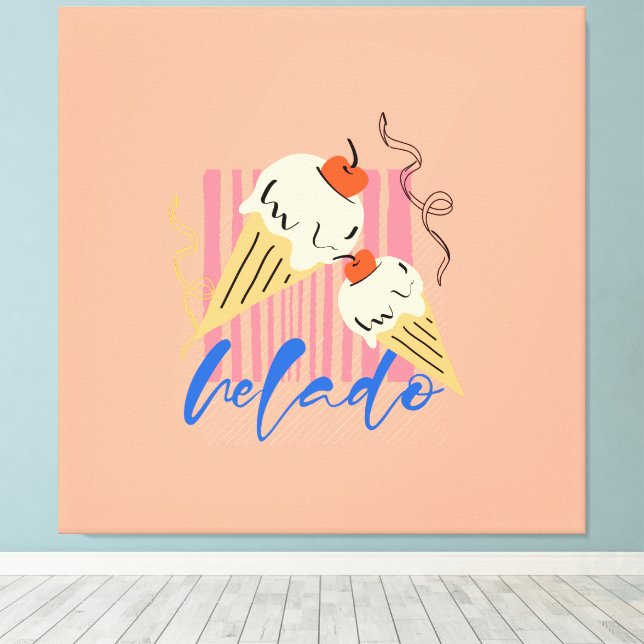 Retro Italian Ice Cream Cones Canvas Print (Insitu(Wood Floor))