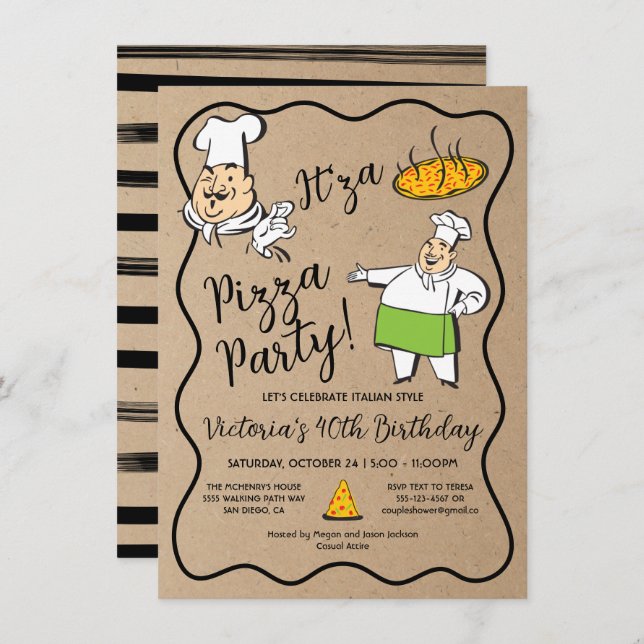 Retro Italian Pizza Chef Party Invitation (Front/Back)