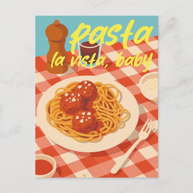 Retro Italian Restaurant Vibe Pasta Pun Postcard (Front)