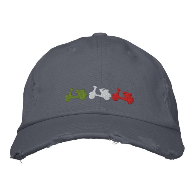 Retro Italian scooter embroidered distressed cap (Front)