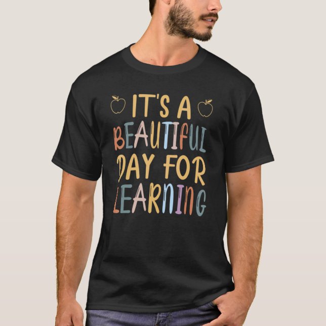 Retro It's Beautiful Day For Learning Teacher Stud T-Shirt (Front)