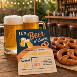 Retro It's Beer O'Clock 60th Birthday Invitation