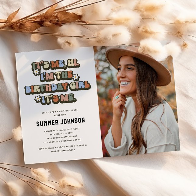 Retro It's Me Birthday Girl Photo Invitation (Creator Uploaded)