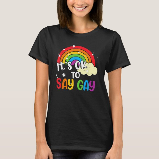 Retro Its Ok To Say Gay Rainbow LGBT Lesbian Trans T-Shirt (Front)