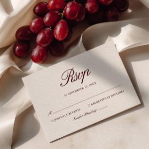 Retro Ivory Beige & Burgundy Elegant Wedding RSVP Card