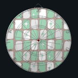 Retro Jade Starbursts Dart Board<br><div class="desc">This Retro Jade and White Starbursts Dartboard is so adorably space age you won’t be able to contain your enthusiasm. And, why would you want to? This 1960’s mid century modern inspired design features a dark heather grey background and rows of perfectly imperfect rectangles in jade, white, and dove grey....</div>