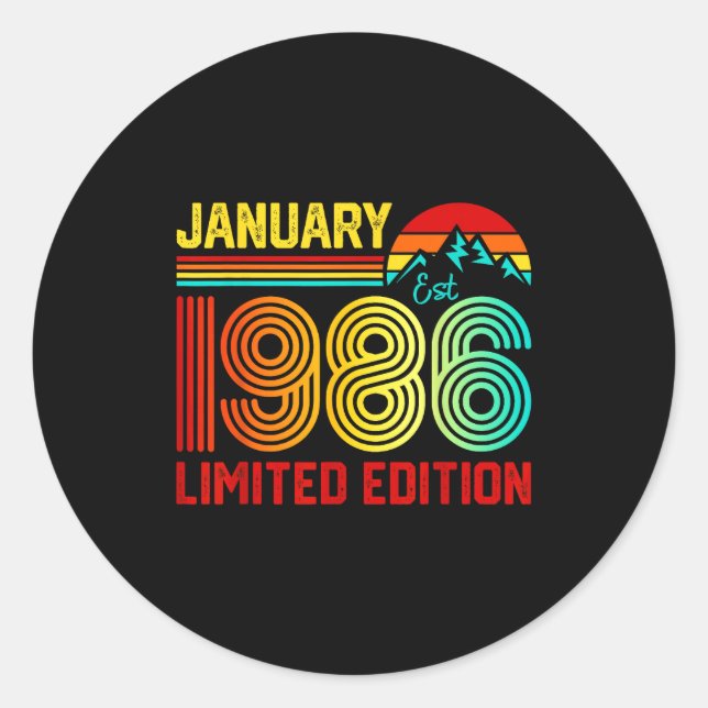 Retro January 1986 Limited Edition 40-year-old 40t Classic Round Sticker (Front)