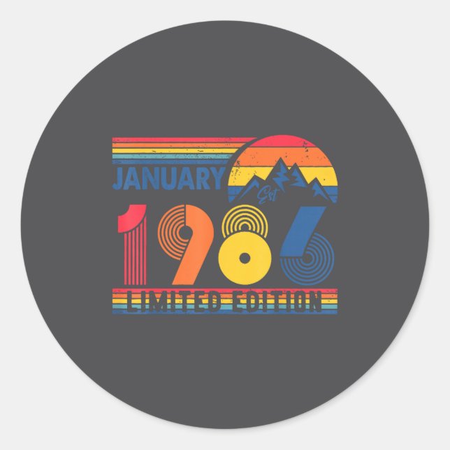 Retro January 1986 Limited Edition 40 Year Old 40t Classic Round Sticker (Front)