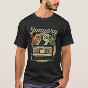 Retro January 1992 Cassette Tape 30Th Birthday Dec T-Shirt
