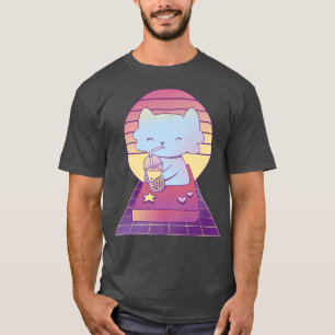 Retro Japan Cute Cat Kawaii Boba Bubble Tea 90s 80 T-Shirt