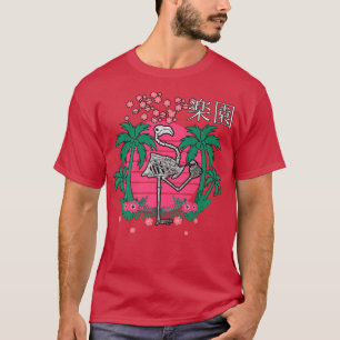 Retro Japan Kanji Skeleton Flamingo Paradise  T-Shirt