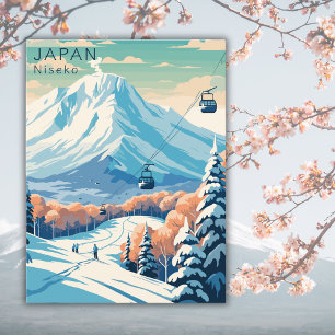 Retro Japan Niseko Travel Watercolor Postcard