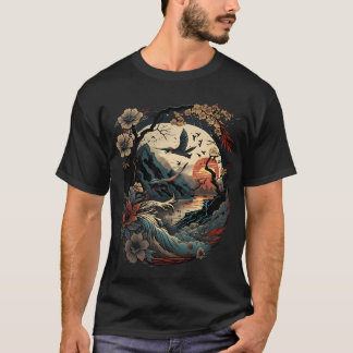 Retro Japanese Birds ry Blossom And Vintage family T-Shirt