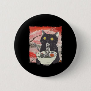 Retro Japanese Cat Eating Ramen Funny Noodles 6 Cm Round Badge