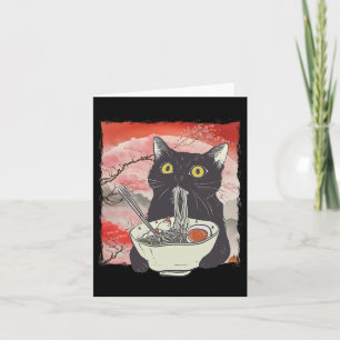 Retro Japanese Cat Eating Ramen Funny Noodles Card