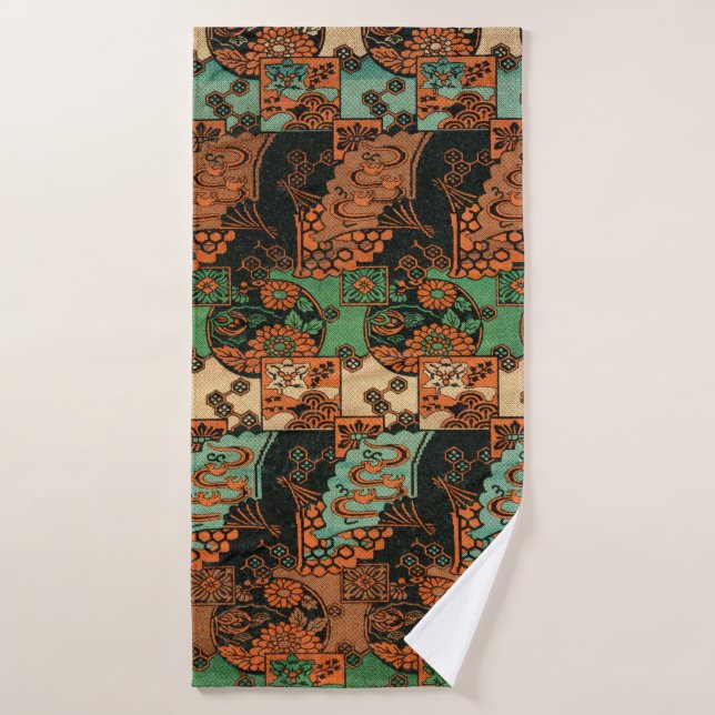 Retro Japanese Chrysanthemum & Wave Motif Bath Towel Set (Bath Towel)