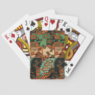 Retro Japanese Chrysanthemum & Wave Motif Playing Cards