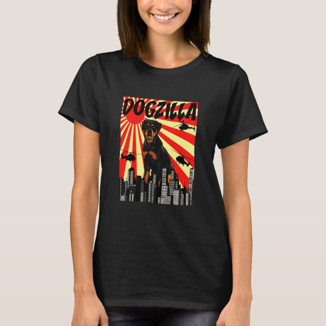 Retro Japanese Dogzilla Rottweiler T-Shirt (Front)