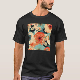 Retro Japanese Flower Woodblock Abstract Floral Pa T-Shirt