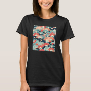 Retro Japanese Flower Woodblock Abstract Floral Pa T-Shirt