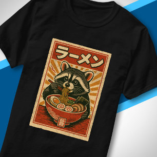 Retro Japanese Food Art Racoon Eating Ramen T-Shirt