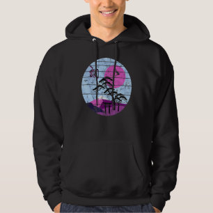 Retro Japanese Harmony Kanji Sunset Shinto Crane V Hoodie