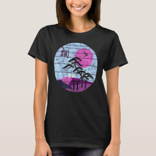 Retro Japanese Harmony Kanji Sunset Shinto Crane V T-Shirt