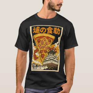 Retro Japanese Kaiju Monster Pizza Osaka Castle  T-Shirt