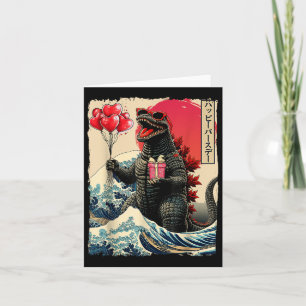 Retro Japanese Kaiju Valentines Heart Balloon &amp Card