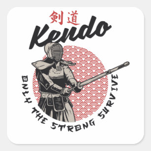 Retro Japanese Kendo - Only the Strong Survive Square Sticker