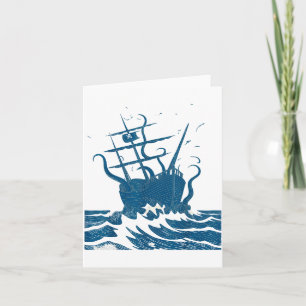 Retro Japanese Octopus Kraken Rate Ship Vintage Lo Card