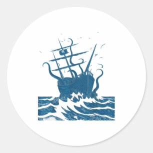 Retro Japanese Octopus Kraken Rate Ship Vintage Lo Classic Round Sticker