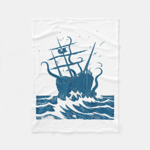 Retro Japanese Octopus Kraken Rate Ship Vintage Lo Fleece Blanket