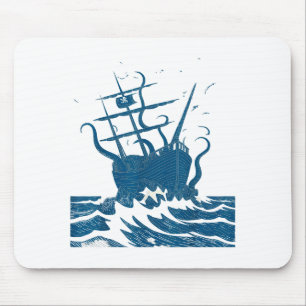 Retro Japanese Octopus Kraken Rate Ship Vintage Lo Mouse Pad