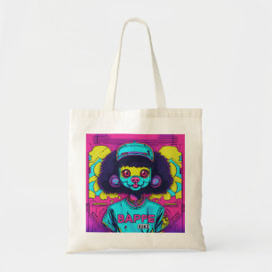 Retro Japanese Urban Fashion Neon Mascot Face Doll Tote Bag