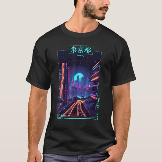Retro Japanese Vaporwave City Cyber Futurism Aesth T-Shirt (Front)