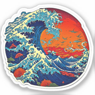 Retro Japanese Wave Sticker – Groovy Vintage Art