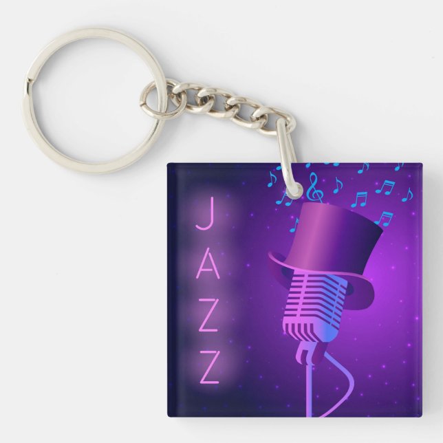Retro Jazz Acrylic Keychain with Microphone (Front)
