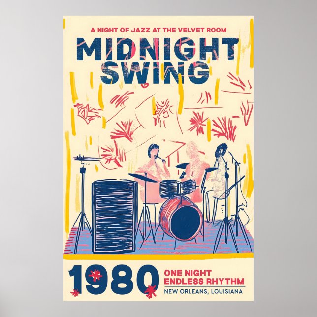 Retro Jazz Band Poster 1980s New Orleans Music Art (Front)