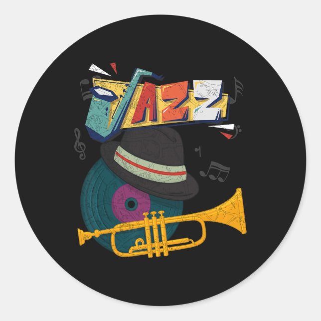 Retro Jazz Trumpets Funny Player Music Festival Ne Classic Round Sticker (Front)