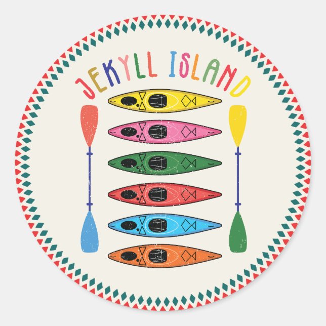 Retro Jekyll Island Kayaking Classic Round Sticker (Front)