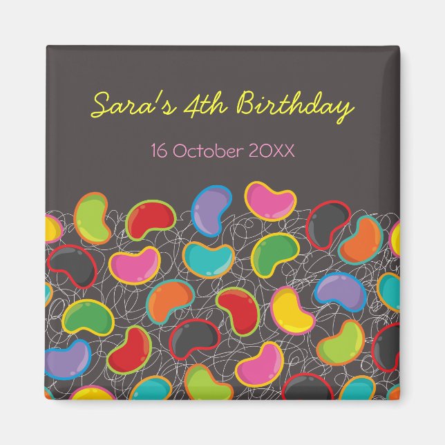 Retro Jellybeans Pop Kid's Birthday Save The Date Magnet (Front)
